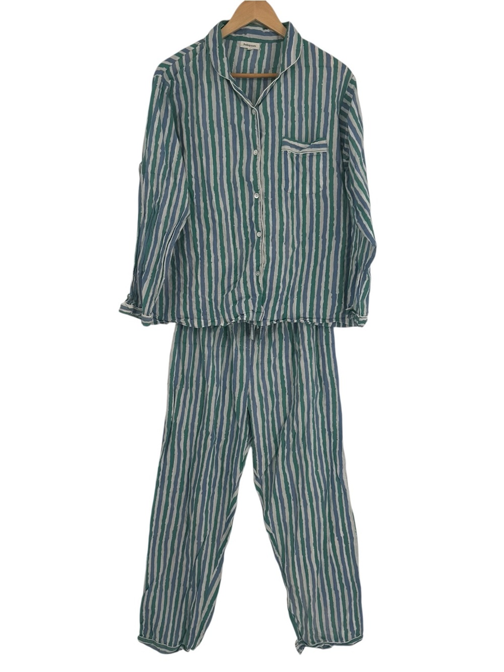 Pomegranate Striped Cotton Pajama Set Size XL Lounge 2 Piece Women Green Purple